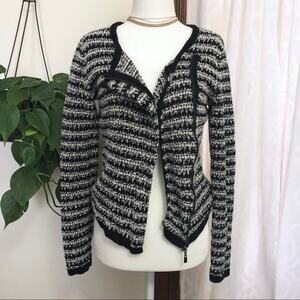 LOFT Striped Asymmetric Zippered Sweater Jacket